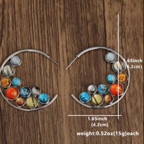 NWT! Silver Tone Hoop Pierced Earrings Cradling a Mass of Planets! - Picture 4 of 5